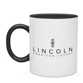 Кружка двухцветная с принтом Lincoln logo в Курске, керамика | объем — 330 мл, диаметр — 80 мм. Цветная ручка и кайма сверху, в некоторых цветах — вся внутренняя часть | lincoln | автобренды | автолюбителям | бренд | линкольн | логотип