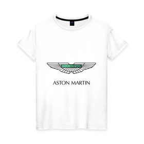 Женская футболка хлопок с принтом Aston Martin logo в Курске, 100% хлопок | прямой крой, круглый вырез горловины, длина до линии бедер, слегка спущенное плечо | aston martin | автобренды | автолюбителям | астин мартин | астон мартин | бренд | для автовладельцев | для автолюбителей | логотип