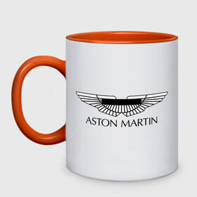 Кружка двухцветная с принтом Logo Aston Martin в Курске, керамика | объем — 330 мл, диаметр — 80 мм. Цветная ручка и кайма сверху, в некоторых цветах — вся внутренняя часть | aston martin | автобренды | автолюбителям | астин мартин | астон мартин | бренд | для автовладельцев | для автолюбителей | логотип