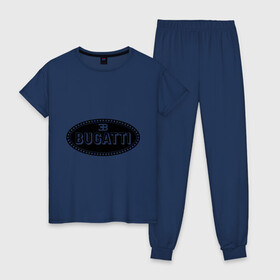 Женская пижама хлопок с принтом Bugatti logo в Курске, 100% хлопок | брюки и футболка прямого кроя, без карманов, на брюках мягкая резинка на поясе и по низу штанин | bugati | bugatti | автобренды | автолюбителям | бренд | бугати | бугатти | для автовладельцев | для автолюбителей | логотип