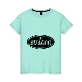 Женская футболка хлопок с принтом Bugatti logo в Курске, 100% хлопок | прямой крой, круглый вырез горловины, длина до линии бедер, слегка спущенное плечо | bugati | bugatti | автобренды | автолюбителям | бренд | бугати | бугатти | для автовладельцев | для автолюбителей | логотип