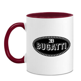 Кружка двухцветная с принтом Bugatti logo в Курске, керамика | объем — 330 мл, диаметр — 80 мм. Цветная ручка и кайма сверху, в некоторых цветах — вся внутренняя часть | bugati | bugatti | автобренды | автолюбителям | бренд | бугати | бугатти | для автовладельцев | для автолюбителей | логотип