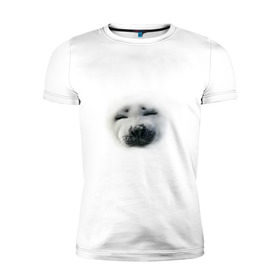 Мужская футболка премиум с принтом Пушистый морской котик в Курске, 92% хлопок, 8% лайкра | приталенный силуэт, круглый вырез ворота, длина до линии бедра, короткий рукав | животные | звери | мордочка | нос