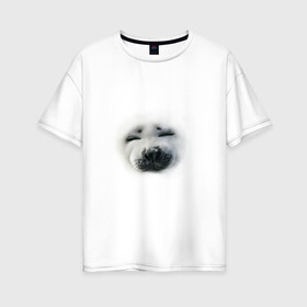 Женская футболка хлопок Oversize с принтом Пушистый морской котик в Курске, 100% хлопок | свободный крой, круглый ворот, спущенный рукав, длина до линии бедер
 | животные | звери | мордочка | нос