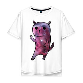 Мужская футболка хлопок Oversize с принтом Galaxy cat в Курске, 100% хлопок | свободный крой, круглый ворот, “спинка” длиннее передней части | galaxy cat | интернет приколы | космическая кошка | космическая тема | космос | котенок | котик