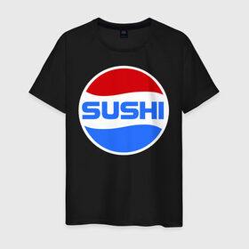 Мужская футболка хлопок с принтом Sushi Pepsi в Курске, 100% хлопок | прямой крой, круглый вырез горловины, длина до линии бедер, слегка спущенное плечо. | Тематика изображения на принте: sushi | sushi pepsi | суши | суши пепси
