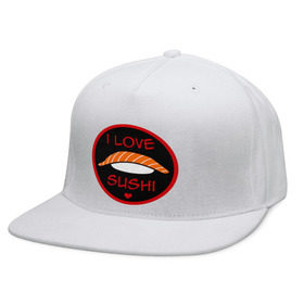Кепка снепбек с прямым козырьком с принтом Love Sushi в Курске, хлопок 100% |  | Тематика изображения на принте: i love sushi | love sushi | sushi | суши