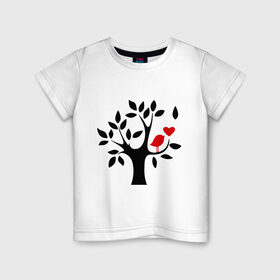 Детская футболка хлопок с принтом Птичка и дерево в Курске, 100% хлопок | круглый вырез горловины, полуприлегающий силуэт, длина до линии бедер | дерево | птичка | птичка и дерево