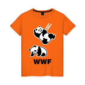 Женская футболка хлопок с принтом Панда WWF Wrestling Challenge в Курске, 100% хлопок | прямой крой, круглый вырез горловины, длина до линии бедер, слегка спущенное плечо | панда