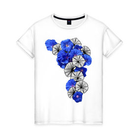 Женская футболка хлопок с принтом Blue flowers в Курске, 100% хлопок | прямой крой, круглый вырез горловины, длина до линии бедер, слегка спущенное плечо | 