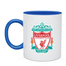 Кружка двухцветная с принтом Liverpool logo в Курске, керамика | объем — 330 мл, диаметр — 80 мм. Цветная ручка и кайма сверху, в некоторых цветах — вся внутренняя часть | ливерпуль