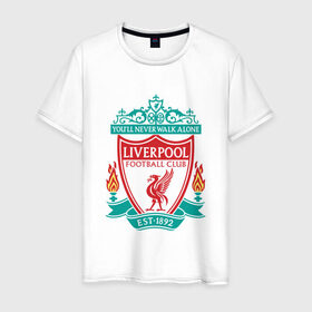 Мужская футболка хлопок с принтом Liverpool logo в Курске, 100% хлопок | прямой крой, круглый вырез горловины, длина до линии бедер, слегка спущенное плечо. | ливерпуль