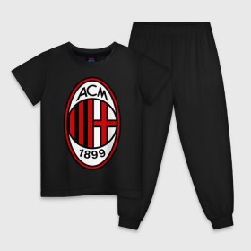 Детская пижама хлопок с принтом ФК Милан в Курске, 100% хлопок |  брюки и футболка прямого кроя, без карманов, на брюках мягкая резинка на поясе и по низу штанин
 | milan | болельщикам | для болельщиков | милан | фк | фк милан | футбол | футбольные клубы