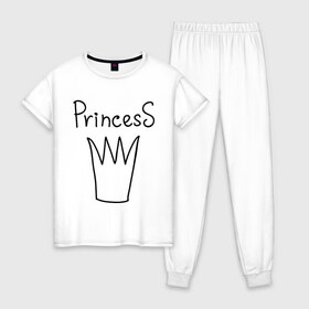 Женская пижама хлопок с принтом PrincesS picture в Курске, 100% хлопок | брюки и футболка прямого кроя, без карманов, на брюках мягкая резинка на поясе и по низу штанин | princess | девушкам | для девушек | корона | подарок девушке