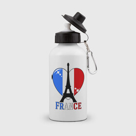 Бутылка спортивная с принтом Люблю Францию в Курске, металл | емкость — 500 мл, в комплекте две пластиковые крышки и карабин для крепления | Тематика изображения на принте: france | i love france | париж | франция | эйвелева башня | я люблю францию