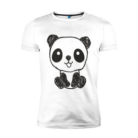 Мужская футболка премиум с принтом Панда рисунок в Курске, 92% хлопок, 8% лайкра | приталенный силуэт, круглый вырез ворота, длина до линии бедра, короткий рукав | панда