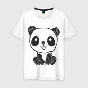 Мужская футболка хлопок с принтом Панда рисунок в Курске, 100% хлопок | прямой крой, круглый вырез горловины, длина до линии бедер, слегка спущенное плечо. | панда