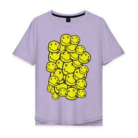 Мужская футболка хлопок Oversize с принтом Nirvana Smiles в Курске, 100% хлопок | свободный крой, круглый ворот, “спинка” длиннее передней части | Тематика изображения на принте: nirvana | nirvana smiles | нирвана | нирвана смайлы