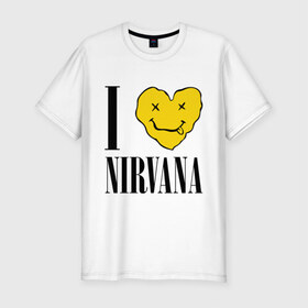 Мужская футболка премиум с принтом I love Nirvana в Курске, 92% хлопок, 8% лайкра | приталенный силуэт, круглый вырез ворота, длина до линии бедра, короткий рукав | i love nirvana | nirvana | нирвана | я люблю нирвану