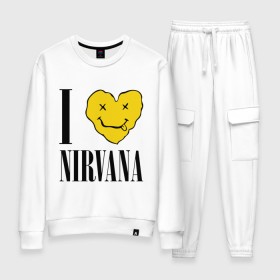 Женский костюм хлопок с принтом I love Nirvana в Курске, 100% хлопок | на свитшоте круглая горловина, мягкая резинка по низу. Брюки заужены к низу, на них два вида карманов: два 