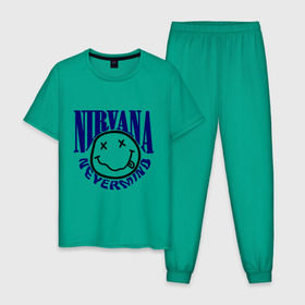 Мужская пижама хлопок с принтом Nevermind Nirvana в Курске, 100% хлопок | брюки и футболка прямого кроя, без карманов, на брюках мягкая резинка на поясе и по низу штанин
 | kurt kobain | nirvana | курт кобейн | музыкальные группы | нирвана | рок группы