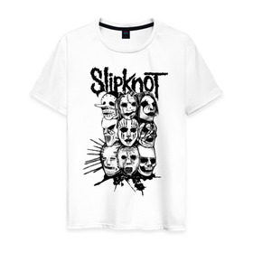 Мужская футболка хлопок с принтом Slipknot black and white в Курске, 100% хлопок | прямой крой, круглый вырез горловины, длина до линии бедер, слегка спущенное плечо. | media | metall | punk | rock | slipknot | метал | металл | нью метал | панк | панк рок | рок | слипкнот