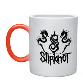 Кружка хамелеон с принтом Slipknot dragons logo в Курске, керамика | меняет цвет при нагревании, емкость 330 мл | metall | punk | rock | slipknot | метал | металл | нью метал | панк | панк рок | рок | слипкнот