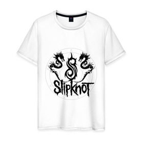 Мужская футболка хлопок с принтом Slipknot dragons logo в Курске, 100% хлопок | прямой крой, круглый вырез горловины, длина до линии бедер, слегка спущенное плечо. | metall | punk | rock | slipknot | метал | металл | нью метал | панк | панк рок | рок | слипкнот