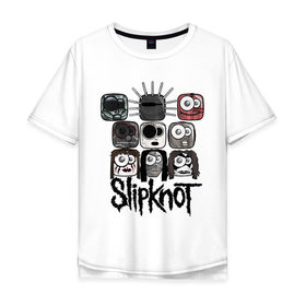 Мужская футболка хлопок Oversize с принтом Slipknot masks в Курске, 100% хлопок | свободный крой, круглый ворот, “спинка” длиннее передней части | metall | метал | металл | нью метал | слипкнот