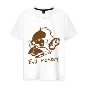 Мужская футболка хлопок с принтом Evil monkey (злая обезьяна) в Курске, 100% хлопок | прямой крой, круглый вырез горловины, длина до линии бедер, слегка спущенное плечо. | monkey | животные | мартышка | обезьяна