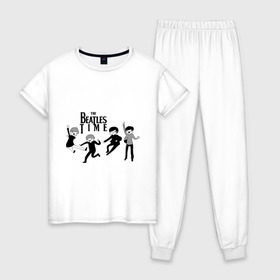 Женская пижама хлопок с принтом The Beatles time в Курске, 100% хлопок | брюки и футболка прямого кроя, без карманов, на брюках мягкая резинка на поясе и по низу штанин | beatles | битлз | битлс | время битлов