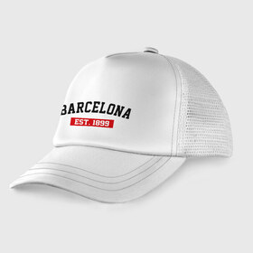 Детская кепка тракер с принтом FC Barcelona Est 1899 в Курске, Козырек - 100% хлопок. Кепка - 100% полиэстер, Задняя часть - сетка | универсальный размер, пластиковая застёжка | barcelona | fc barcelona | барселона | фк барселона