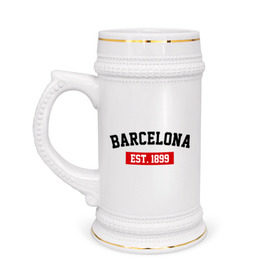 Кружка пивная с принтом FC Barcelona Est. 1899 в Курске,  керамика (Материал выдерживает высокую температуру, стоит избегать резкого перепада температур) |  объем 630 мл | barcelona | fc barcelona | барселона | фк барселона