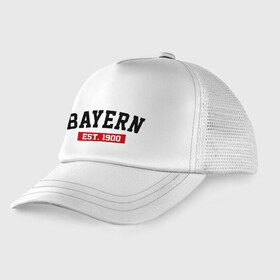 Детская кепка тракер с принтом FC Bayern Est 1900 в Курске, Козырек - 100% хлопок. Кепка - 100% полиэстер, Задняя часть - сетка | универсальный размер, пластиковая застёжка | bayern | fc bayern | fc bayern est 1900 | баерн