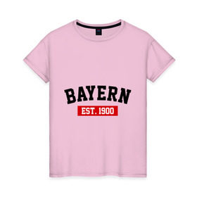 Женская футболка хлопок с принтом FC Bayern Est. 1900 в Курске, 100% хлопок | прямой крой, круглый вырез горловины, длина до линии бедер, слегка спущенное плечо | bayern | fc bayern | fc bayern est 1900 | баерн