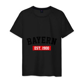 Мужская футболка хлопок с принтом FC Bayern Est. 1900 в Курске, 100% хлопок | прямой крой, круглый вырез горловины, длина до линии бедер, слегка спущенное плечо. | bayern | fc bayern | fc bayern est 1900 | баерн