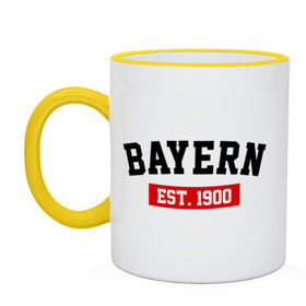 Кружка двухцветная с принтом FC Bayern Est. 1900 в Курске, керамика | объем — 330 мл, диаметр — 80 мм. Цветная ручка и кайма сверху, в некоторых цветах — вся внутренняя часть | bayern | fc bayern | fc bayern est 1900 | баерн