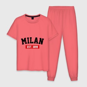 Мужская пижама хлопок с принтом FC Milan Est. 1899 в Курске, 100% хлопок | брюки и футболка прямого кроя, без карманов, на брюках мягкая резинка на поясе и по низу штанин
 | fc milan | fc милан | milan | милан | фк милан