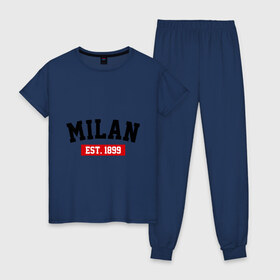 Женская пижама хлопок с принтом FC Milan Est 1899 в Курске, 100% хлопок | брюки и футболка прямого кроя, без карманов, на брюках мягкая резинка на поясе и по низу штанин | fc milan | fc милан | milan | милан | фк милан