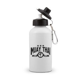 Бутылка спортивная с принтом Muay thai boxing (Тайский бокс) в Курске, металл | емкость — 500 мл, в комплекте две пластиковые крышки и карабин для крепления | Тематика изображения на принте: муай тай