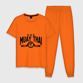 Мужская пижама хлопок с принтом Muay thai boxing (Тайский бокс) в Курске, 100% хлопок | брюки и футболка прямого кроя, без карманов, на брюках мягкая резинка на поясе и по низу штанин
 | муай тай