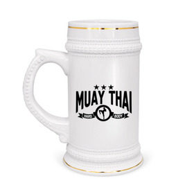 Кружка пивная с принтом Muay thai boxing (Тайский бокс) в Курске,  керамика (Материал выдерживает высокую температуру, стоит избегать резкого перепада температур) |  объем 630 мл | Тематика изображения на принте: муай тай