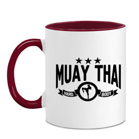 Кружка двухцветная с принтом Muay thai boxing (Тайский бокс) в Курске, керамика | объем — 330 мл, диаметр — 80 мм. Цветная ручка и кайма сверху, в некоторых цветах — вся внутренняя часть | муай тай