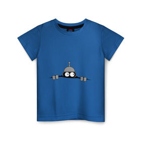 Детская футболка хлопок с принтом Bender из-под футболки в Курске, 100% хлопок | круглый вырез горловины, полуприлегающий силуэт, длина до линии бедер | bender | futurama | бендер | фатурама | футурама