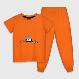 Детская пижама хлопок с принтом Bender из-под футболки в Курске, 100% хлопок |  брюки и футболка прямого кроя, без карманов, на брюках мягкая резинка на поясе и по низу штанин
 | Тематика изображения на принте: bender | futurama | бендер | фатурама | футурама