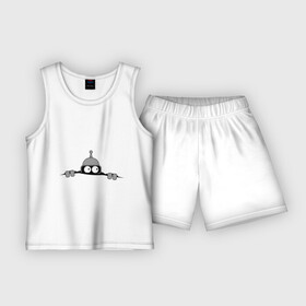 Детская пижама с шортами хлопок с принтом Bender из под футболки в Курске,  |  | Тематика изображения на принте: bender | futurama | бендер | фатурама | футурама