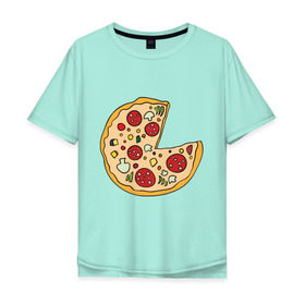 Мужская футболка хлопок Oversize с принтом Пицца парная в Курске, 100% хлопок | свободный крой, круглый ворот, “спинка” длиннее передней части | Тематика изображения на принте: pizza | влюбленным | для влюбленных | для двоих | для пар | парные | пицца