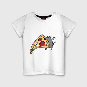 Детская футболка хлопок с принтом Кусочек пиццы парная в Курске, 100% хлопок | круглый вырез горловины, полуприлегающий силуэт, длина до линии бедер | pizza | влюбленным | для влюбленных | для двоих | для пар | мышонок | пара | парные | пицца