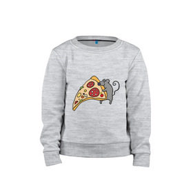 Детский свитшот хлопок с принтом Кусочек пиццы парная в Курске, 100% хлопок | круглый вырез горловины, эластичные манжеты, пояс и воротник | pizza | влюбленным | для влюбленных | для двоих | для пар | мышонок | пара | парные | пицца