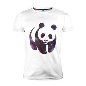 Мужская футболка премиум с принтом Panda space в Курске, 92% хлопок, 8% лайкра | приталенный силуэт, круглый вырез ворота, длина до линии бедра, короткий рукав | панда